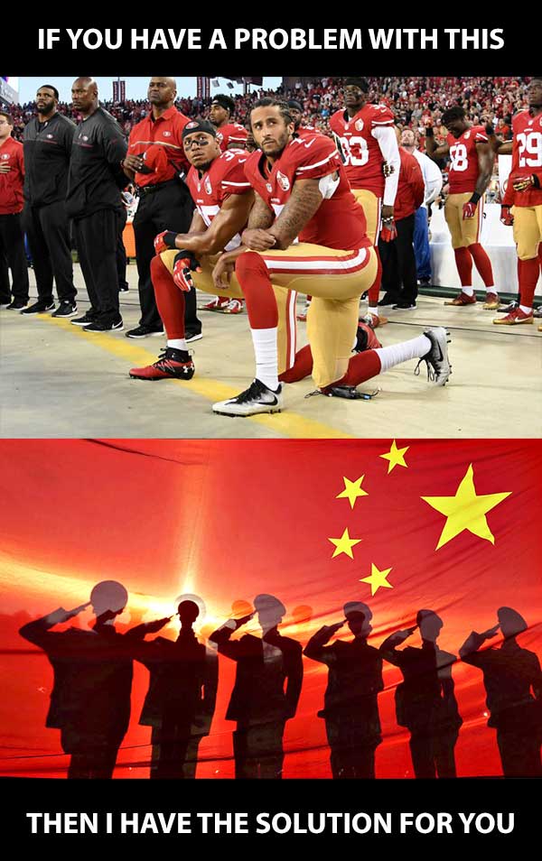 Kaepernick kneeling China standing MEME