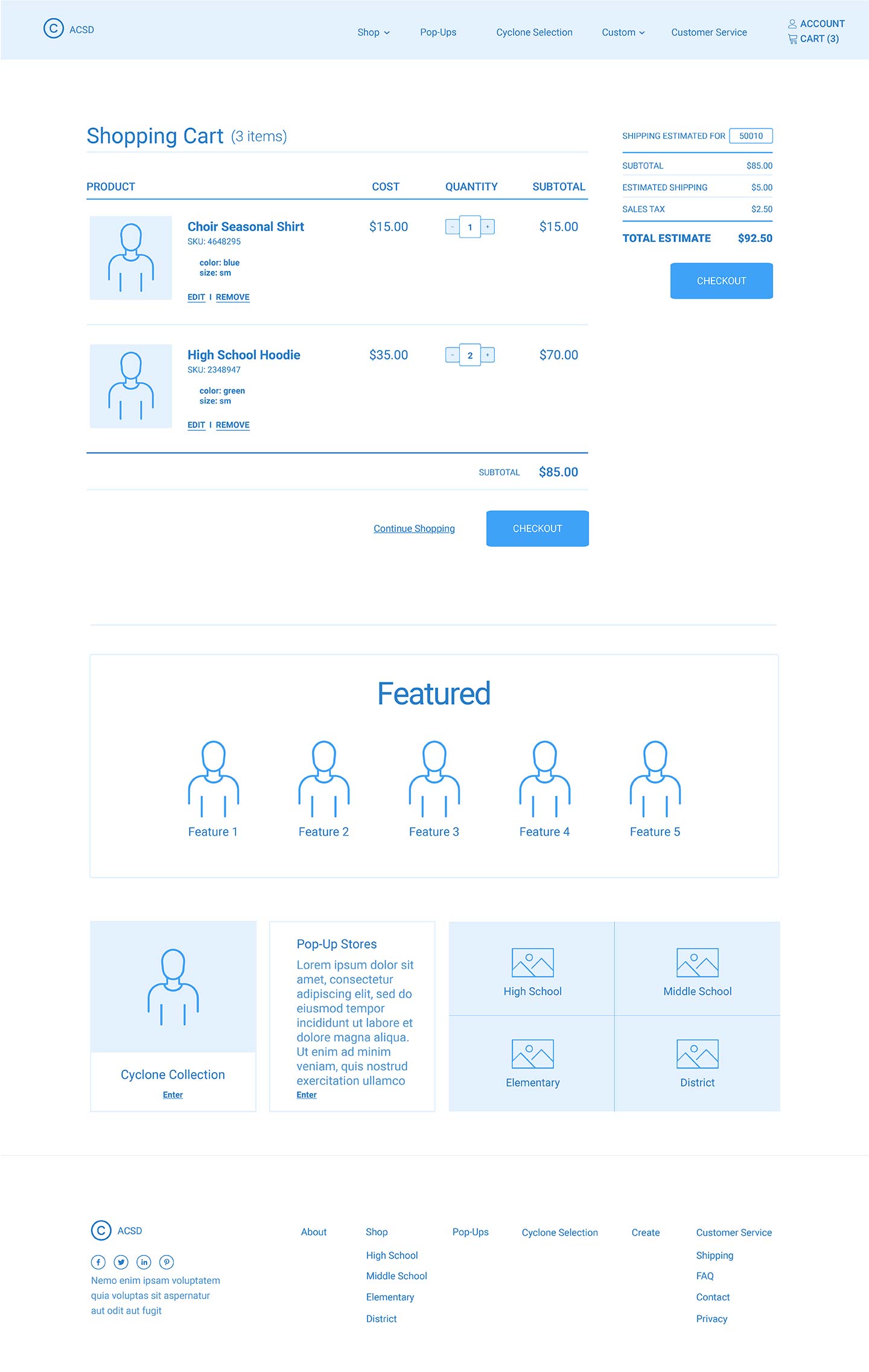 Ames Community School District Shopping Cart Wireframe