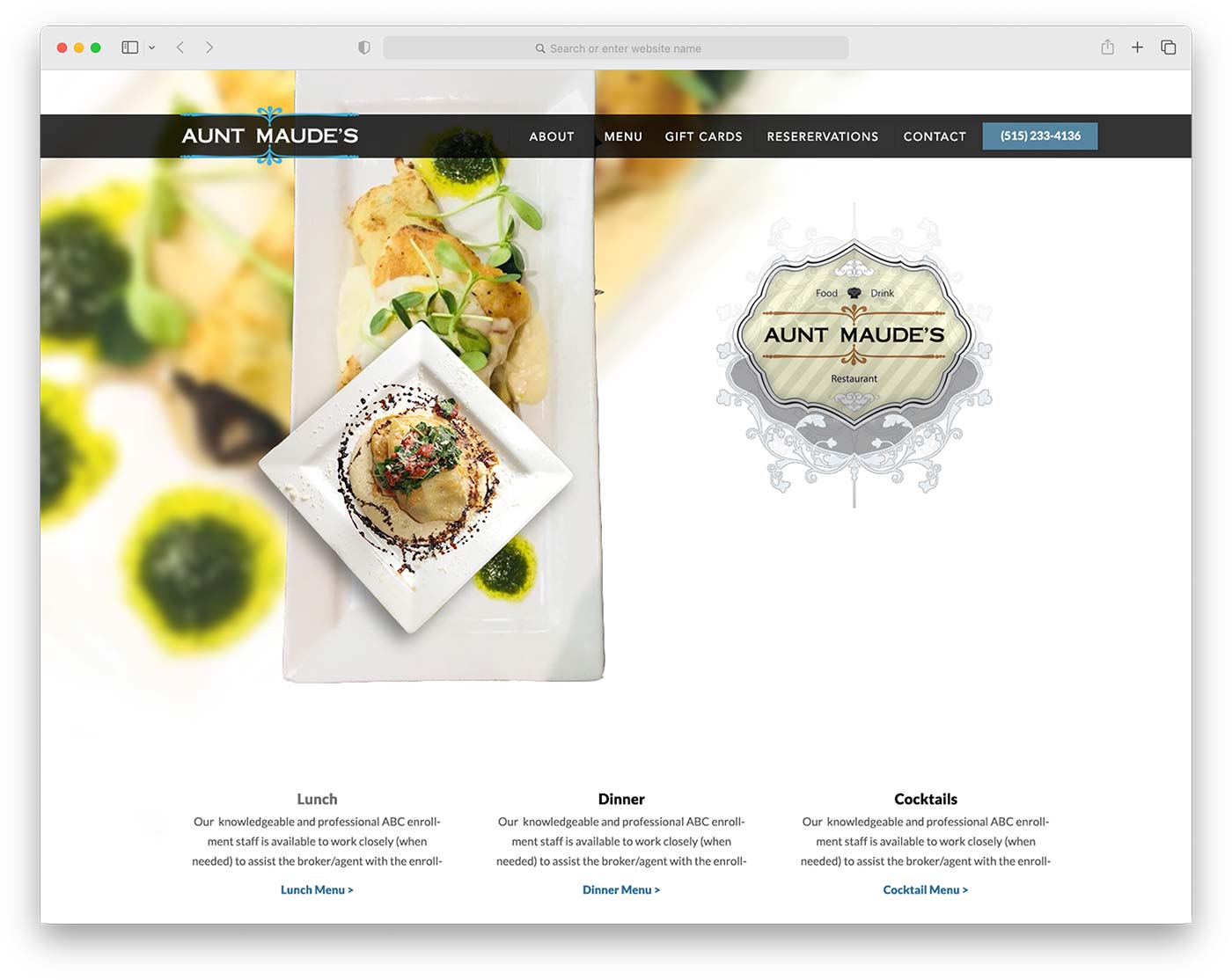 Aunt Maude's Homepage Mockup