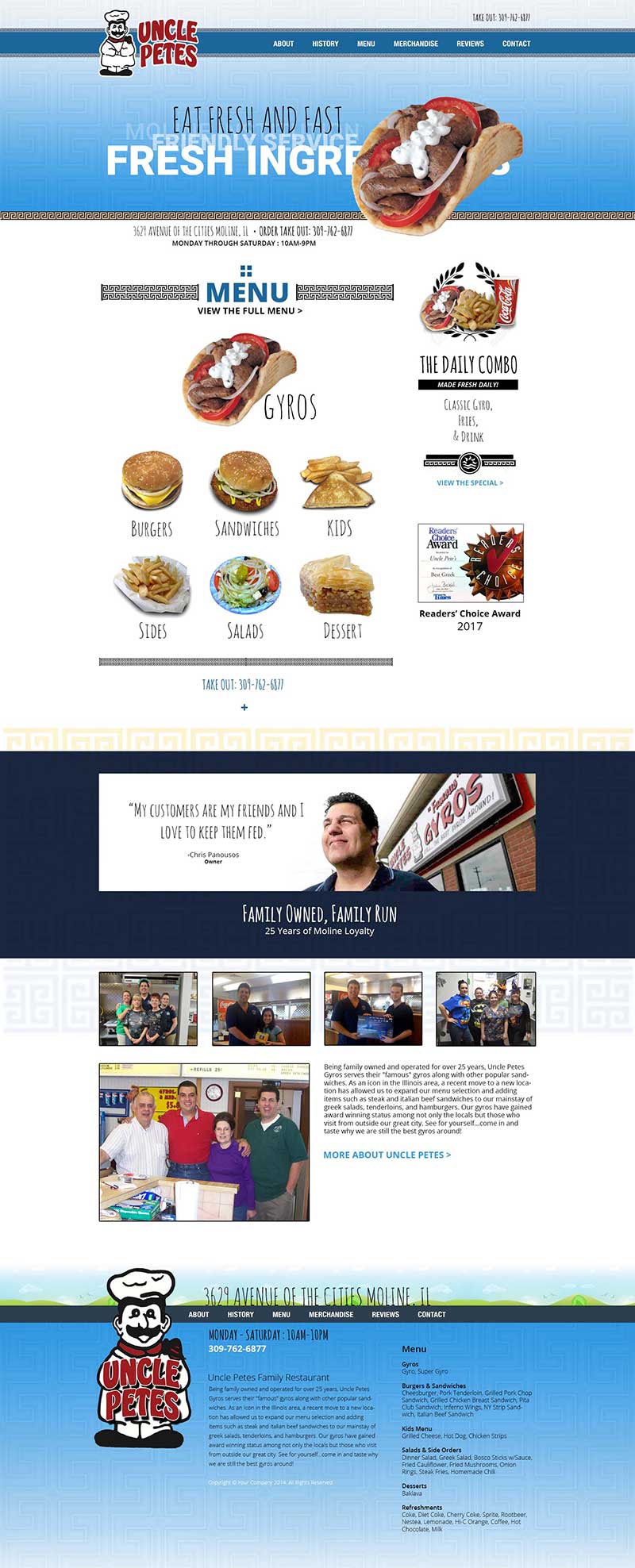 Web Design Mockup for Uncle Pete's Gyros